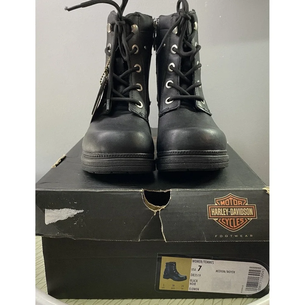 Harley Davidson Women Elowen Black Leather Motorcycle Ankle Riding Biker Boot 7M